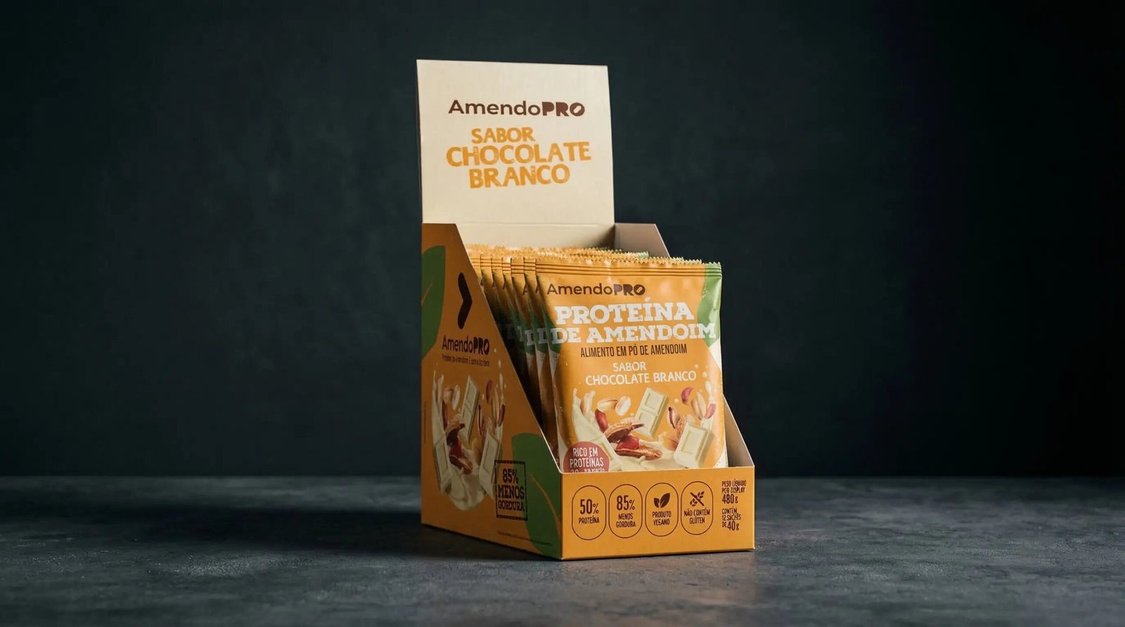 Proteína de Maní - Chocolate Blanco 480g (Display con 12 Sobres de 40g)