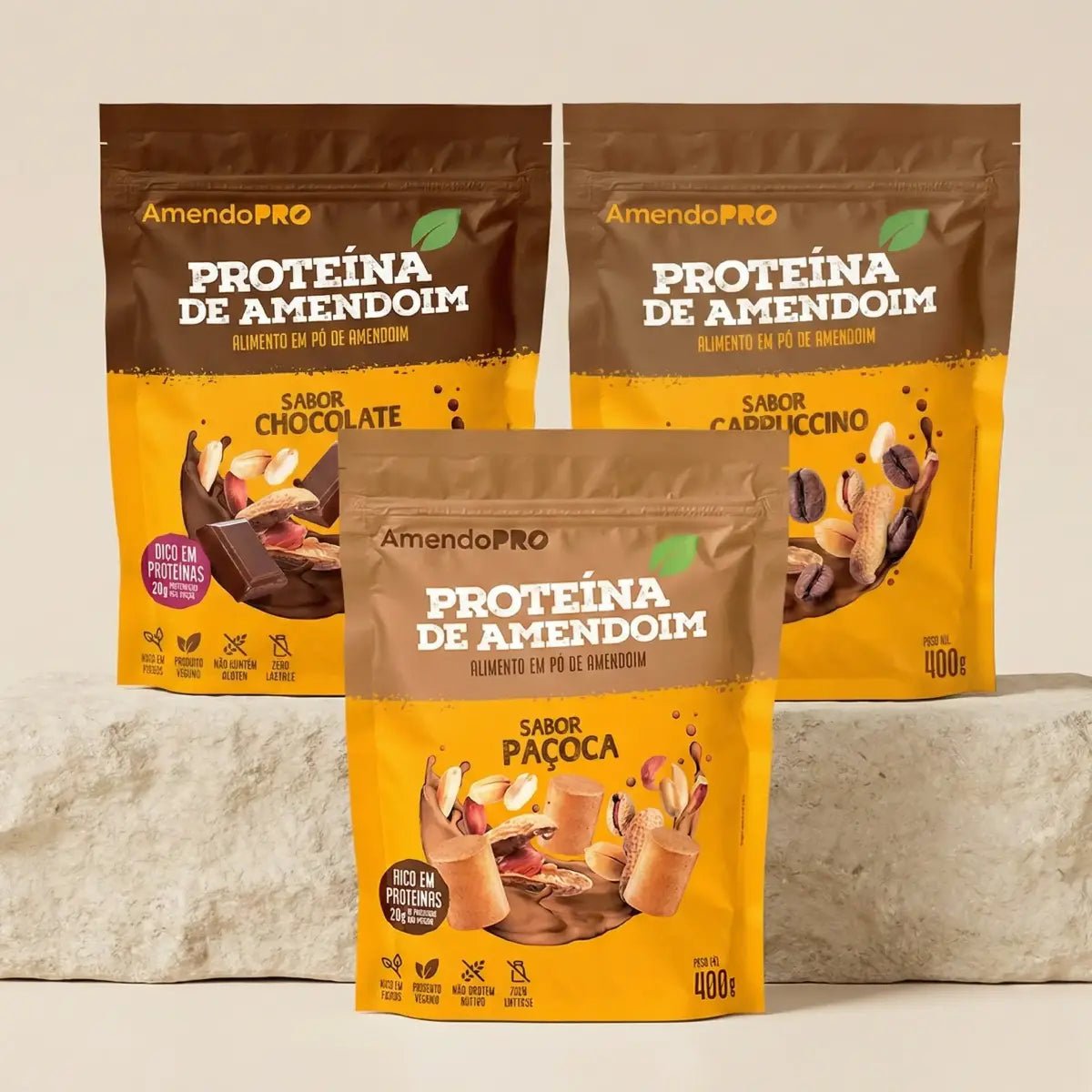Proteína de Maní - 400g | Kit 3 Sabores (Chocolate, Capuchino y Maní)